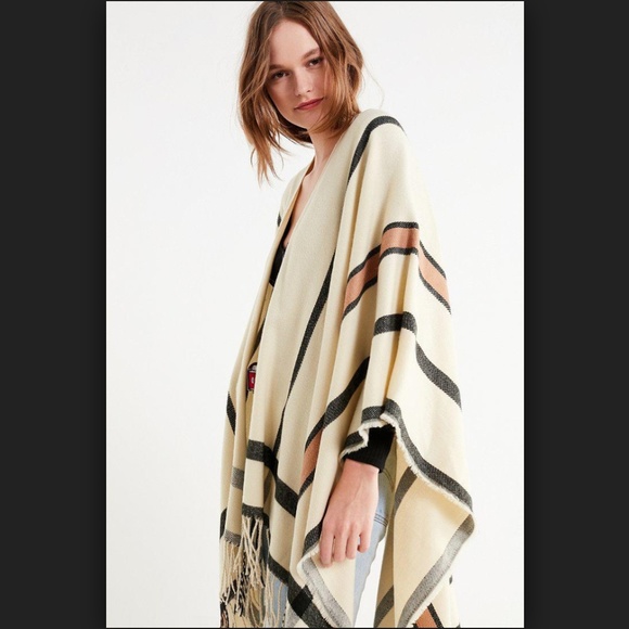 Modern Stripe Brushed Poncho - Picture 2 of 6